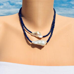 Princess Necklace Lapis Lazuli with Large Baroque Pearl