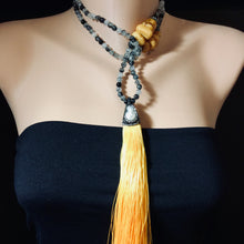 Cargar imagen en el visor de la galería, Rutilated Quartz and Copal Boho Style Tassel Necklace
